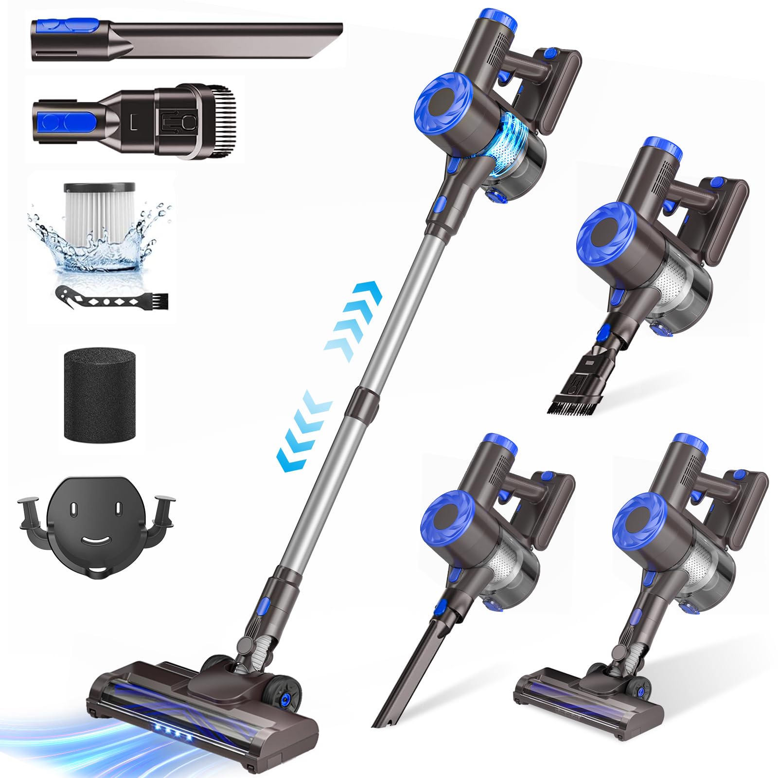 Airdiya Cordless Vacuum Cleaner, Super Power Suction Stick Vacuum Cleaners With 2200 Mah Battery,8 In 1 Lightweight Self Standin